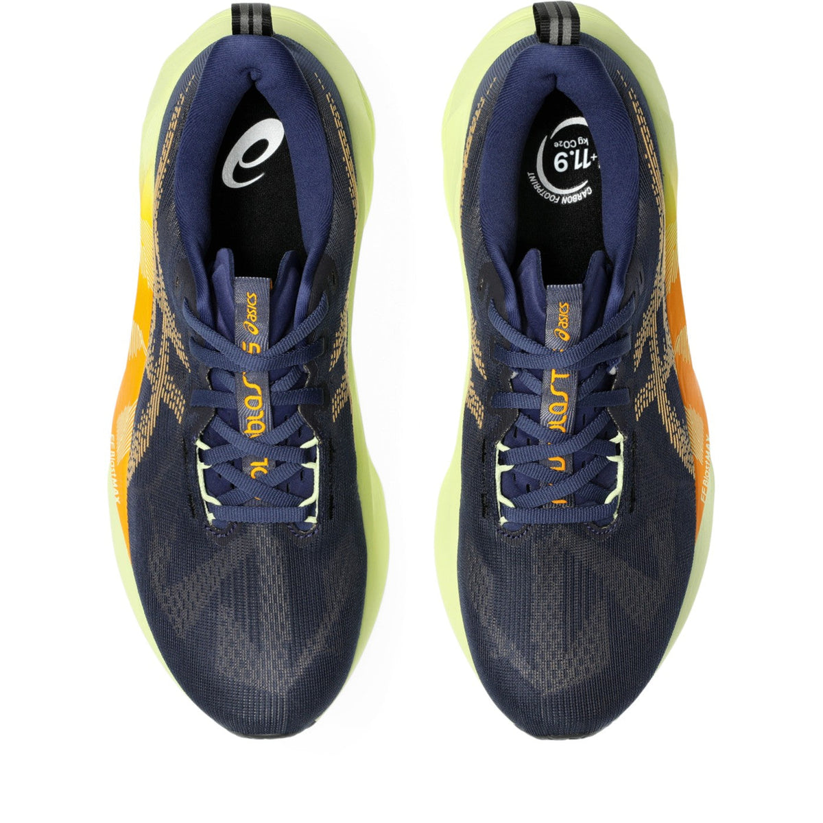ASICS Novablast 5 Bleu nuit-Vert citron / Indigo Blue-Amber — vue dessus (1011B974-402)